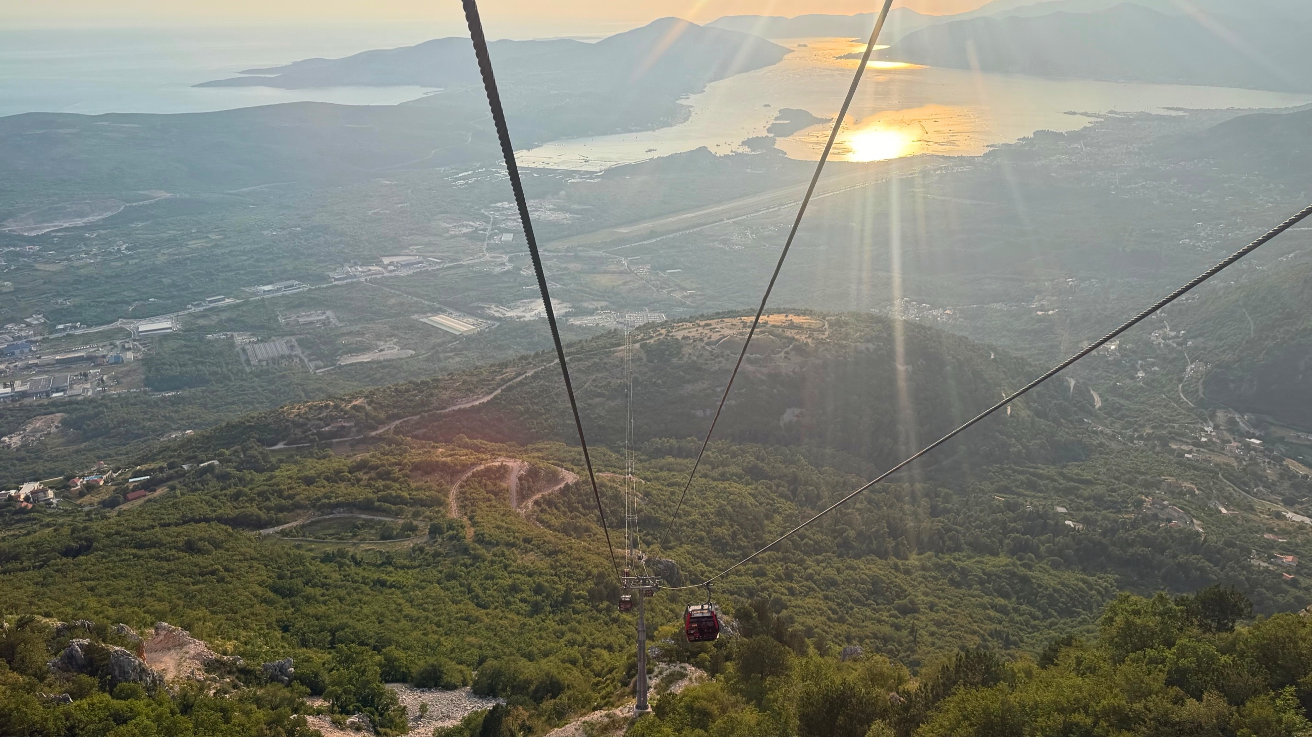The Kotor cable car climbing above the Bay of Kotor.