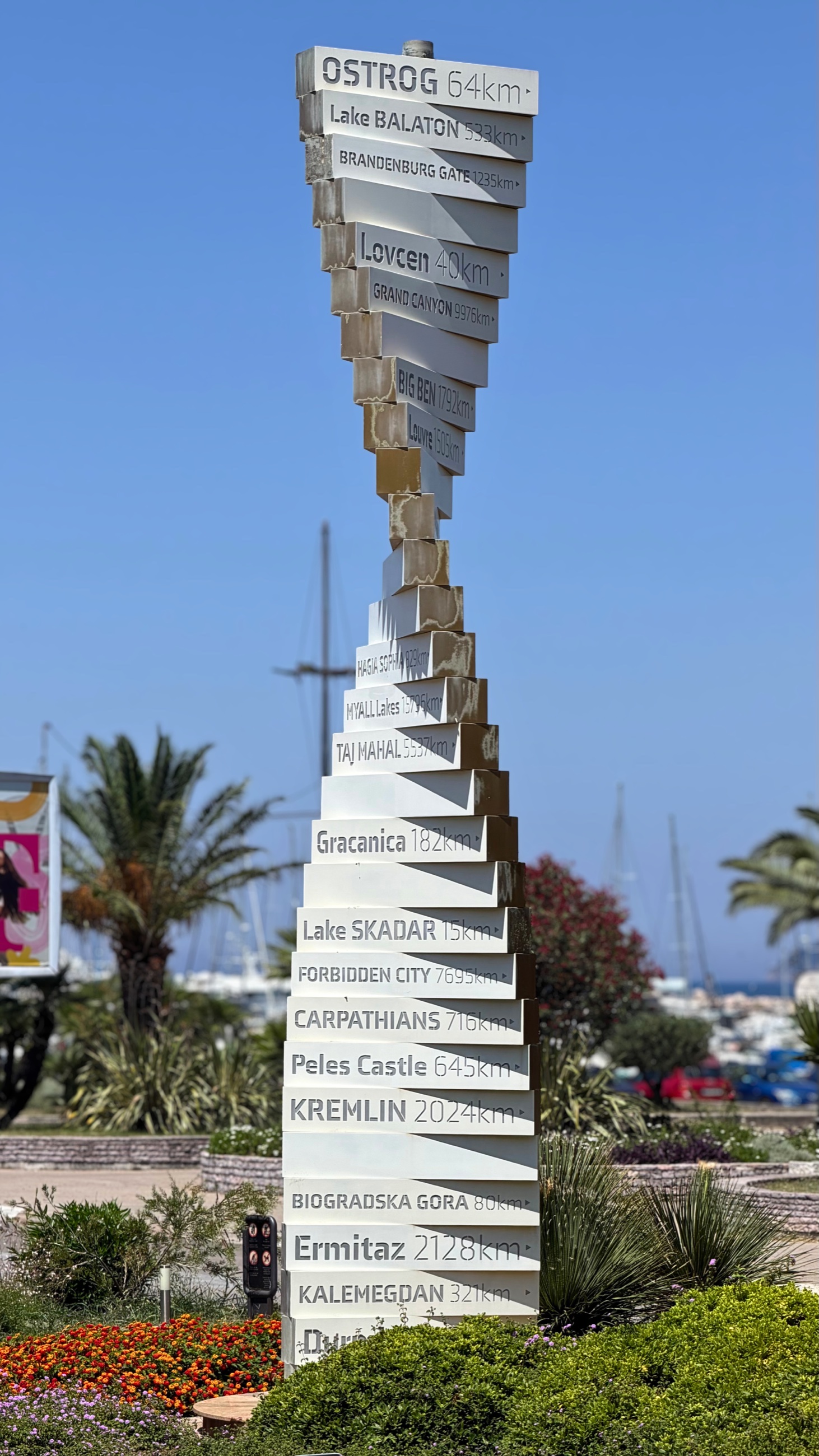 A wayfinding sculpture near the marina in Bar.