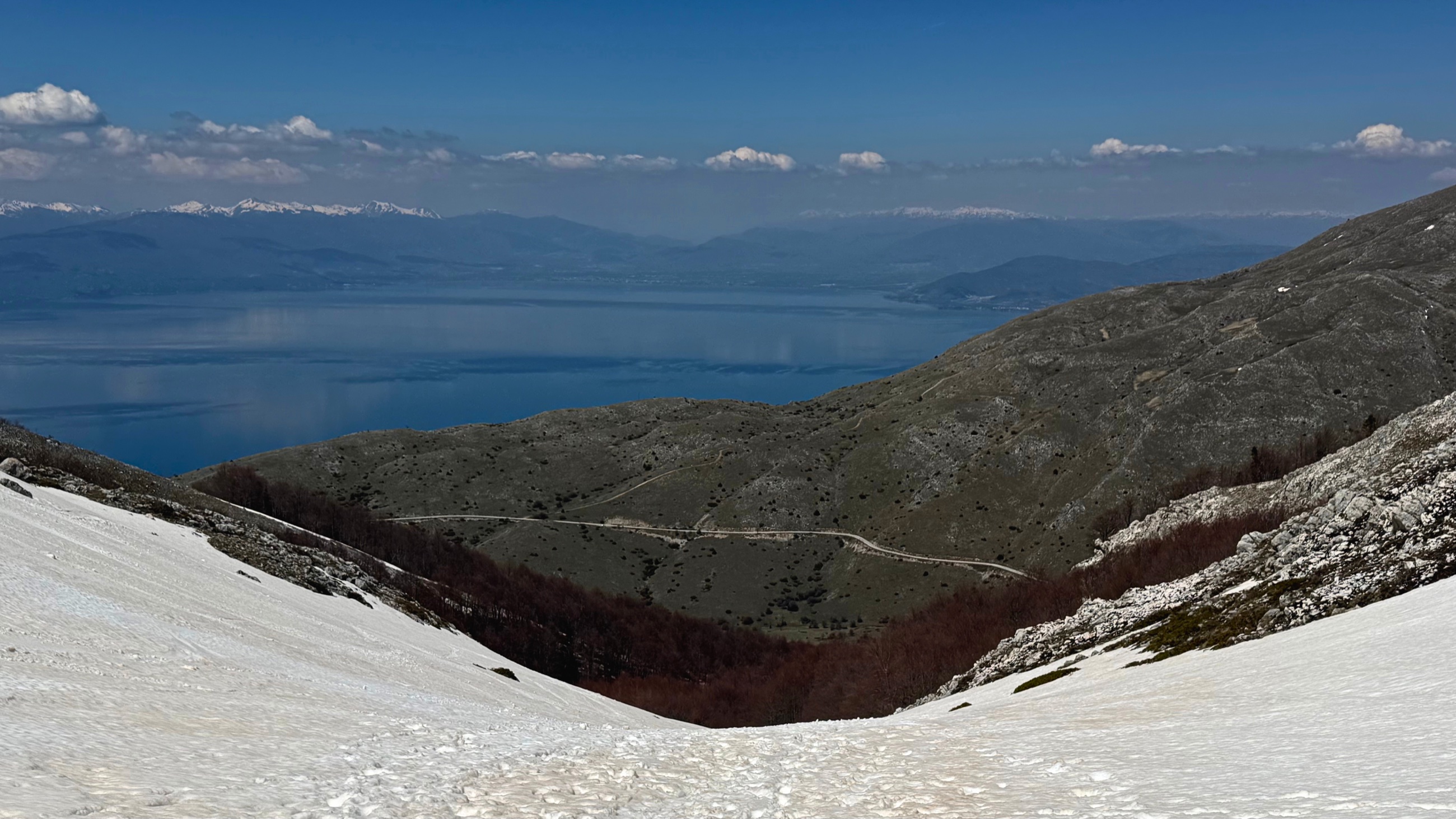Snowfields above Lake Ohrid in Galičica National Park