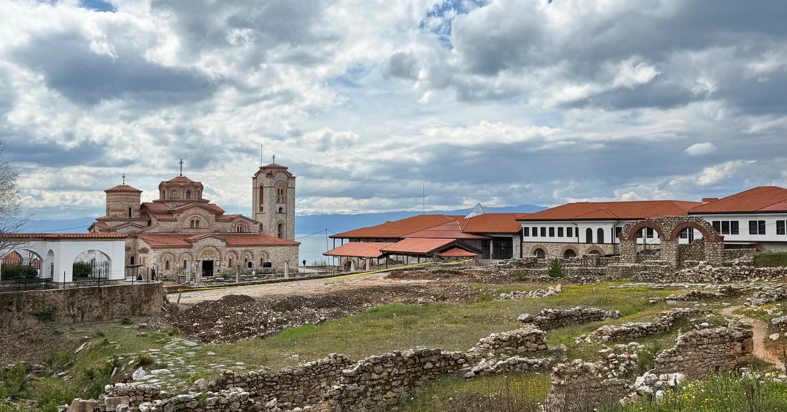 Plaošnik in Ohrid with reconstructed church architecture and archaeological remains.