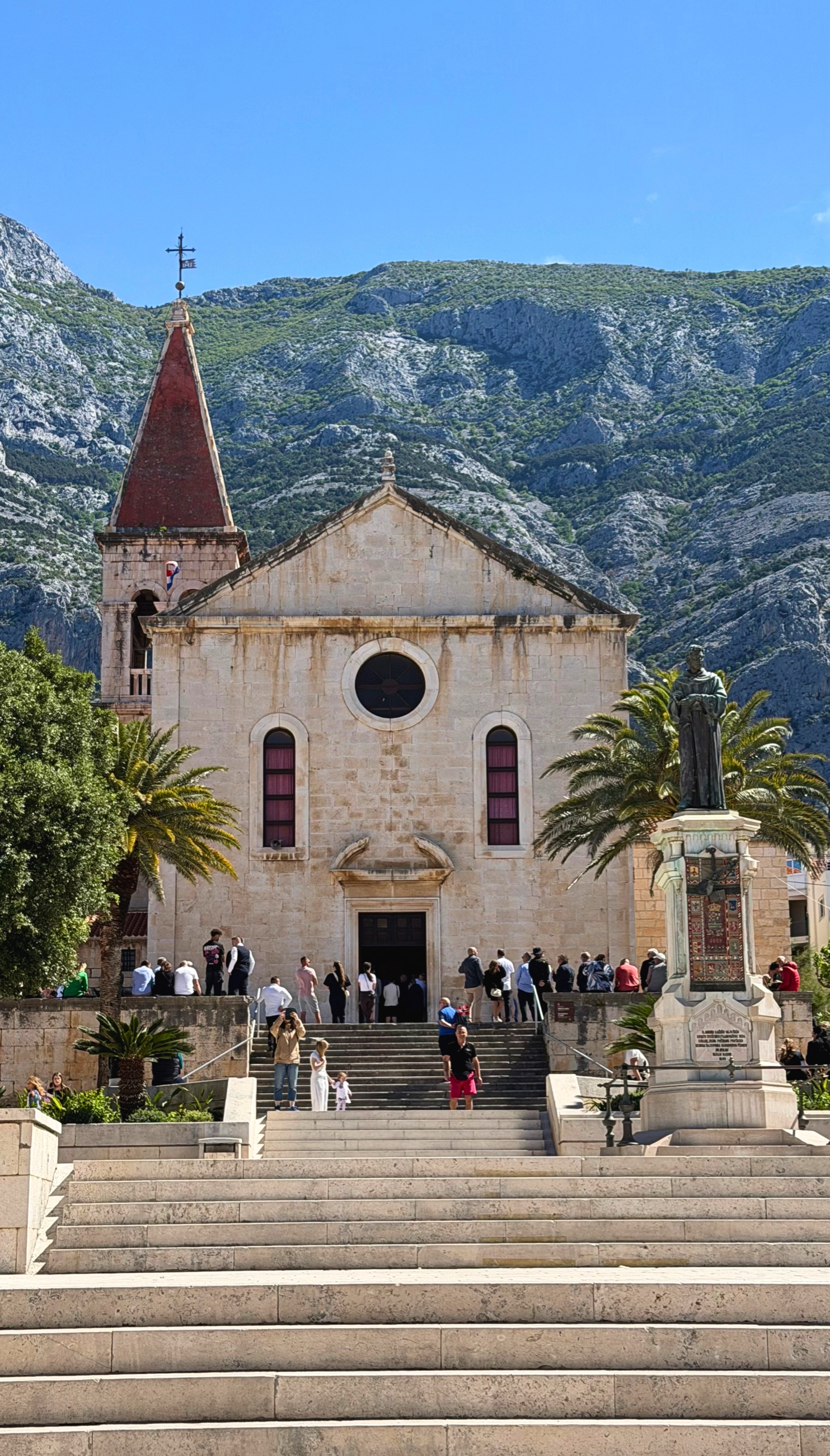 St. Mark's Church in Kačić Square with Biokovo rising behind Makarska