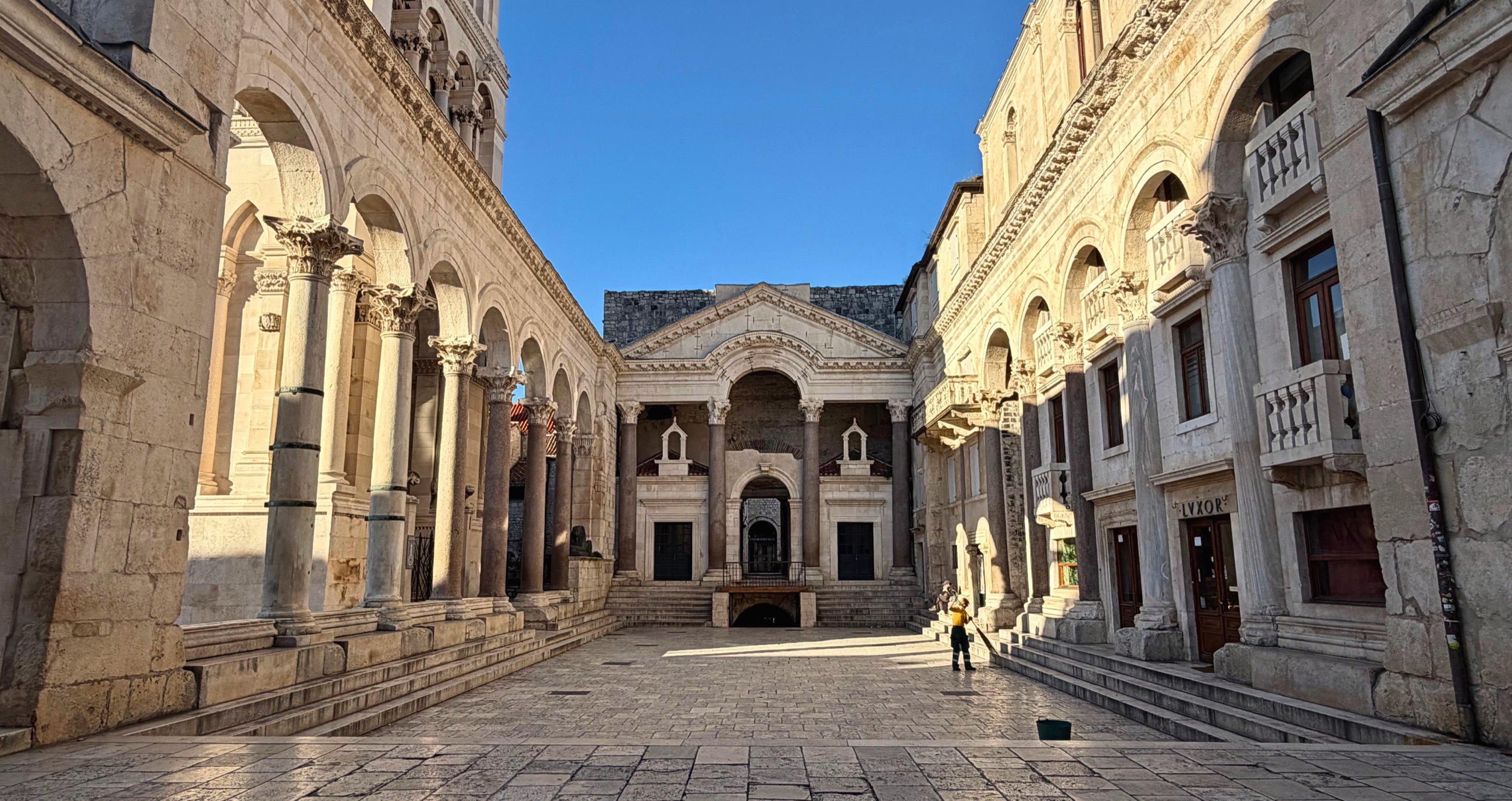 Morning light falling across the Peristyle inside Diocletian's Palace in Split