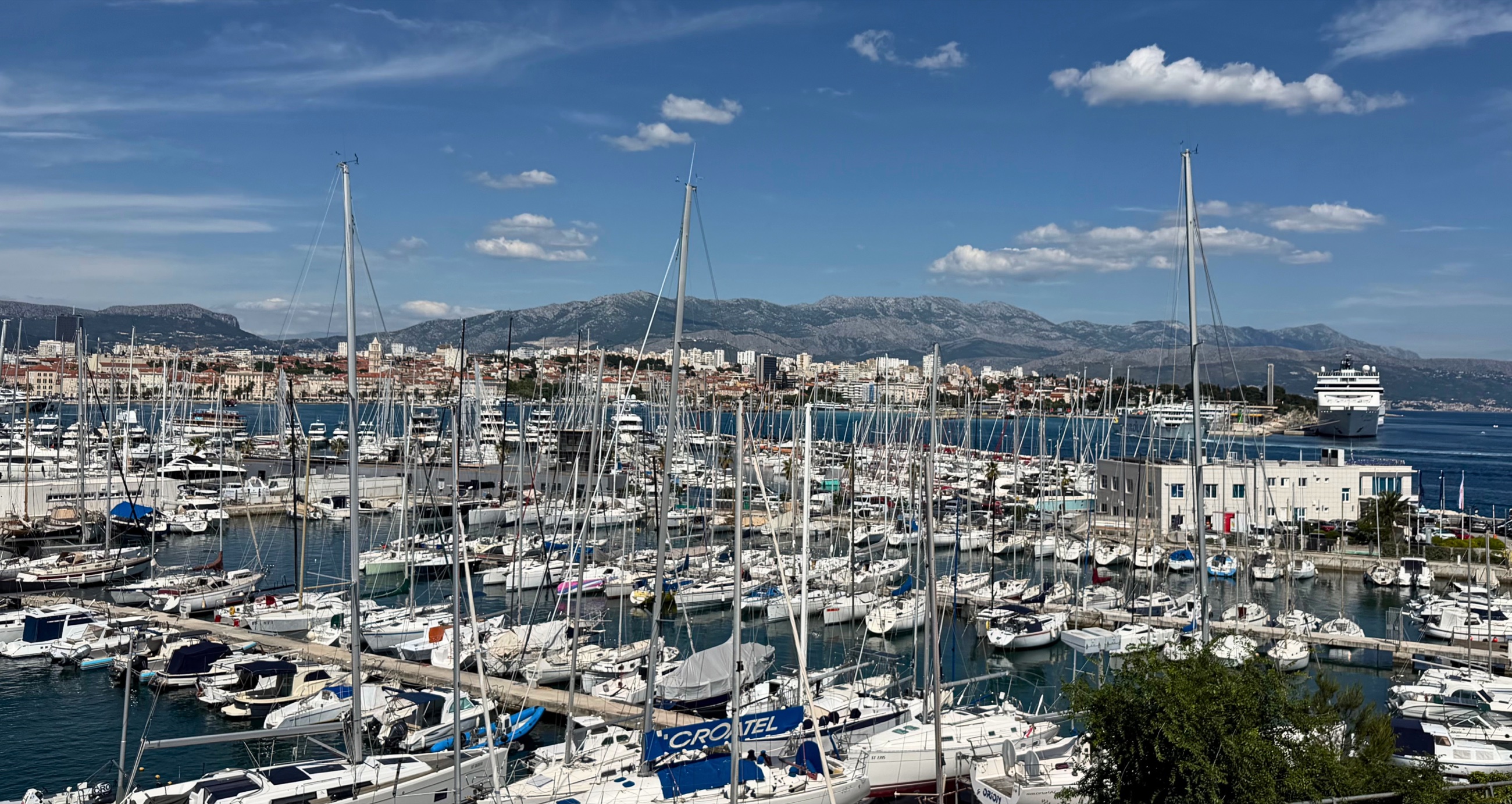 Split harbor and marina with boats along the waterfront