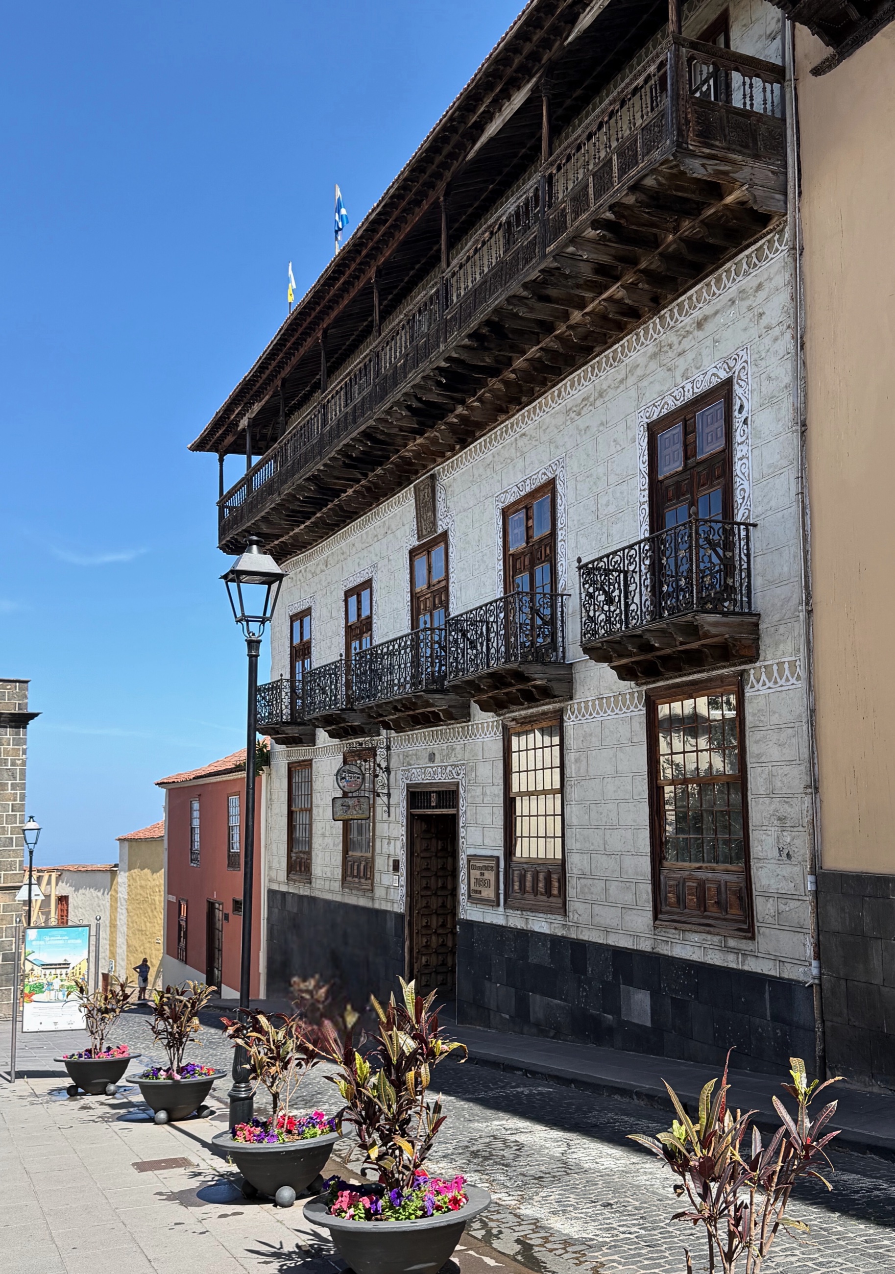 The exterior wooden balconies of Casa de los Balcones in La Orotava.