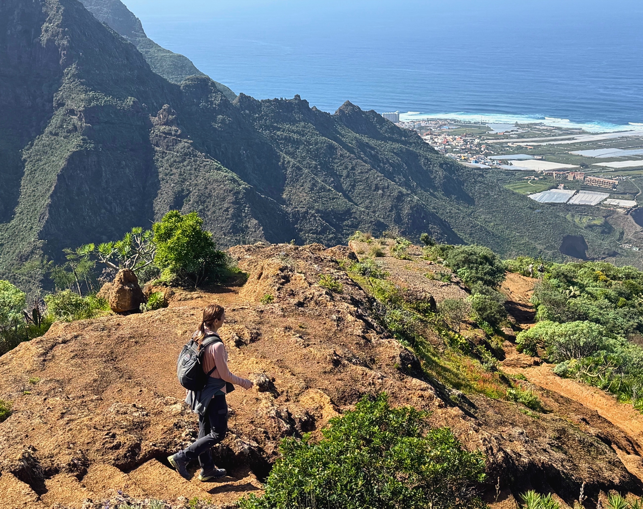 Stephanie hikes along a high Anaga trail above the Atlantic coast.