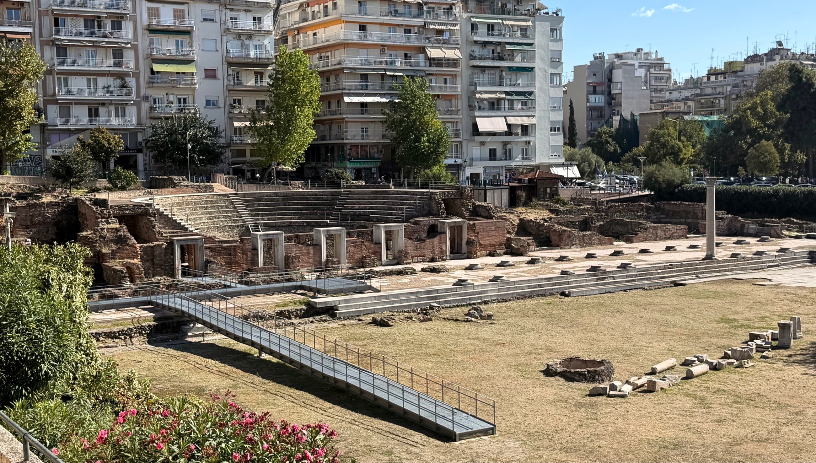 The excavated Roman Forum below modern apartment buildings
