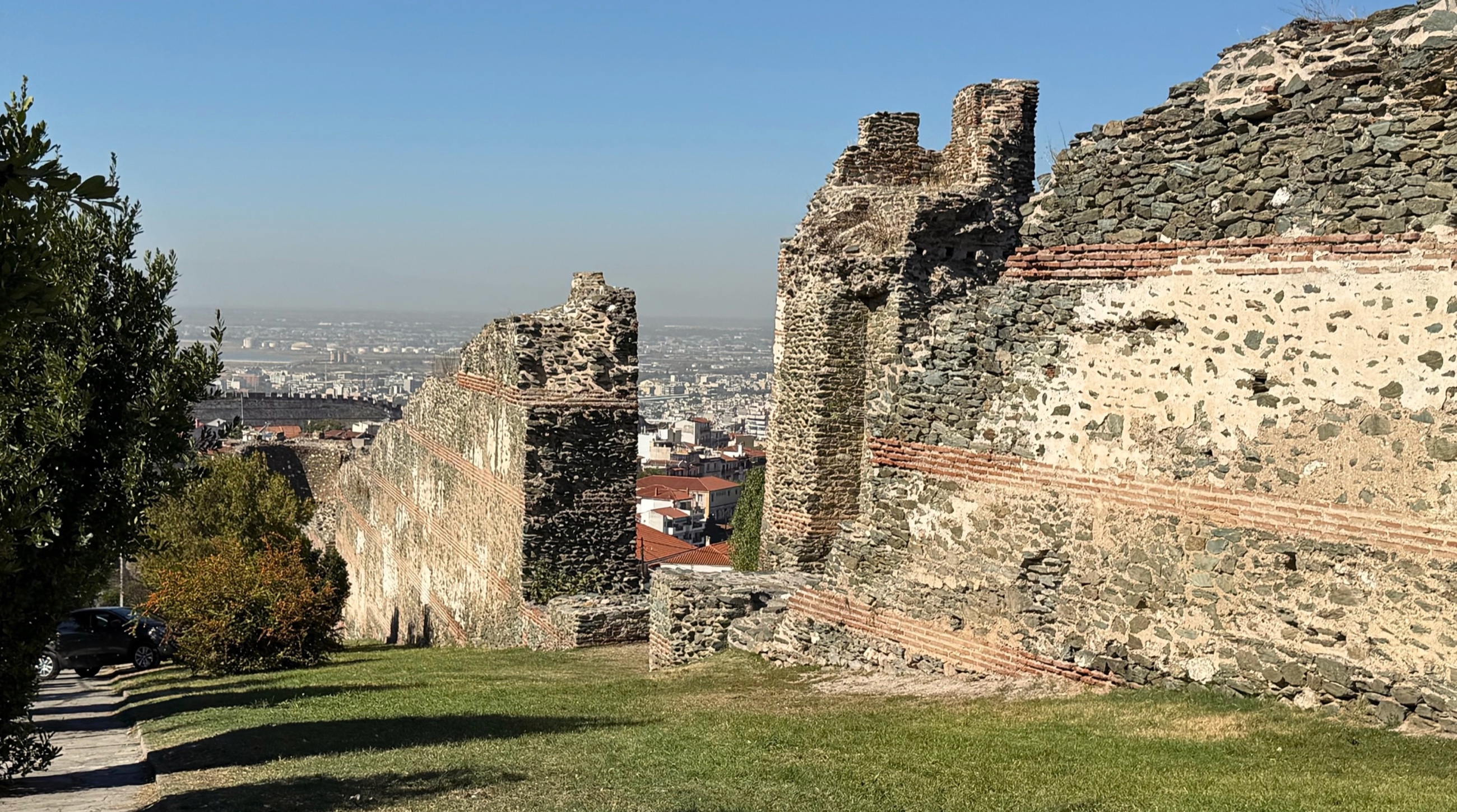 Byzantine defensive walls descending through Ano Poli