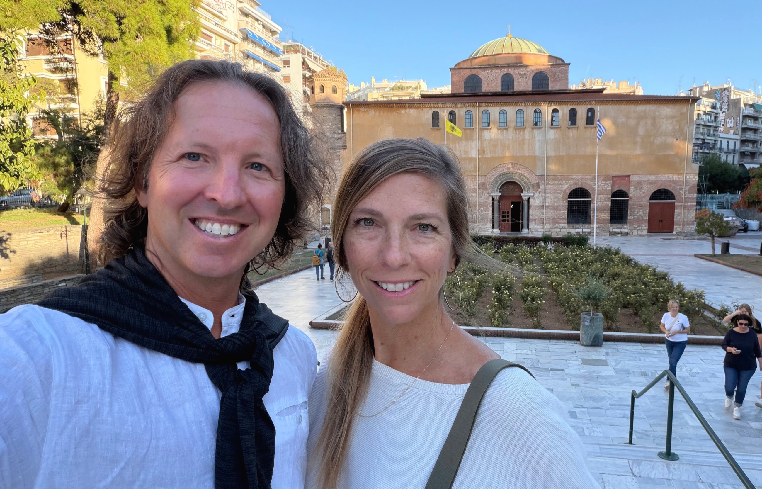 Sam and Stephanie outside Hagia Sophia before Sunday Vespers