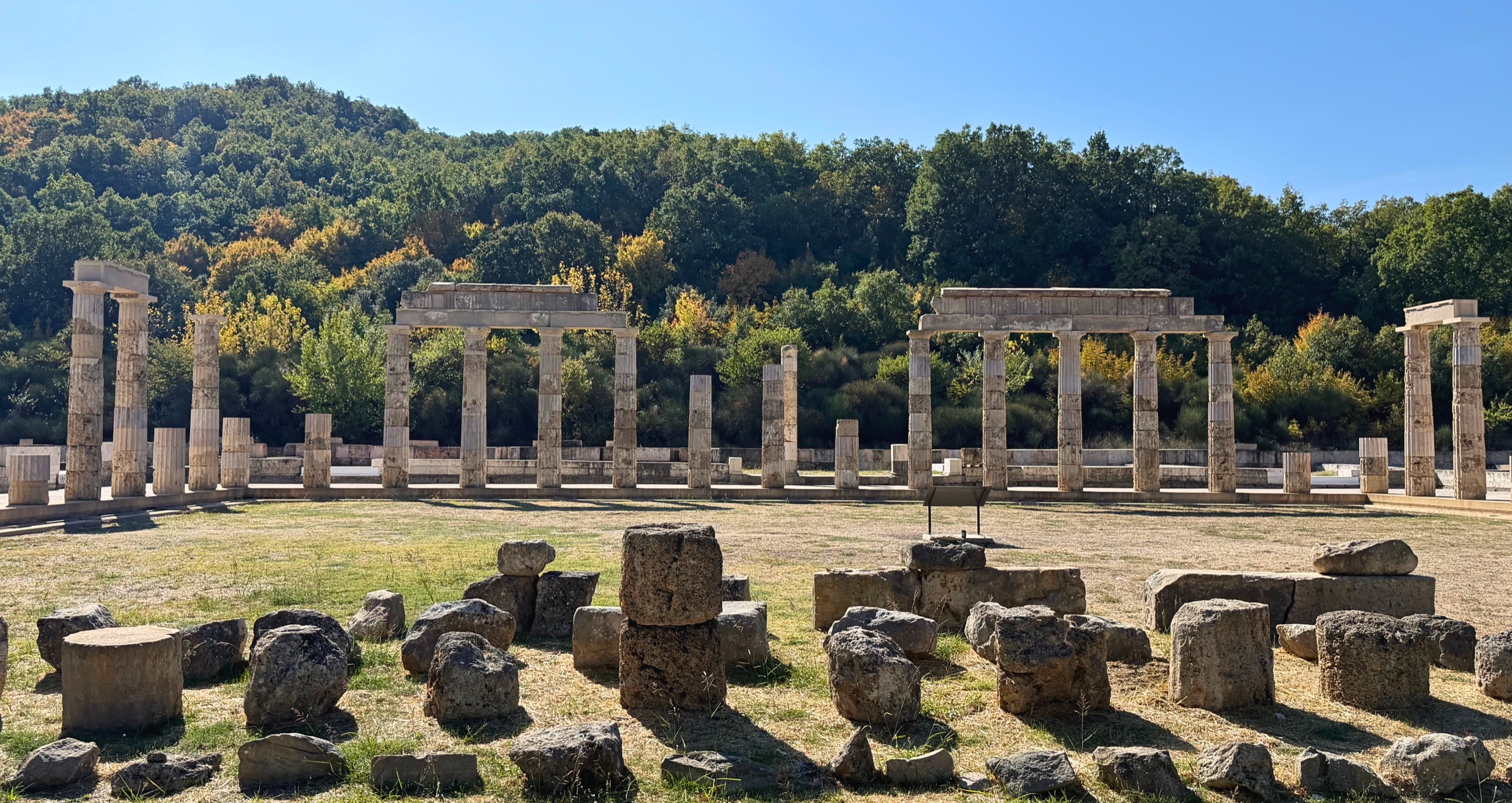 Central courtyard and reconstructed colonnade at the Palace of Aigai