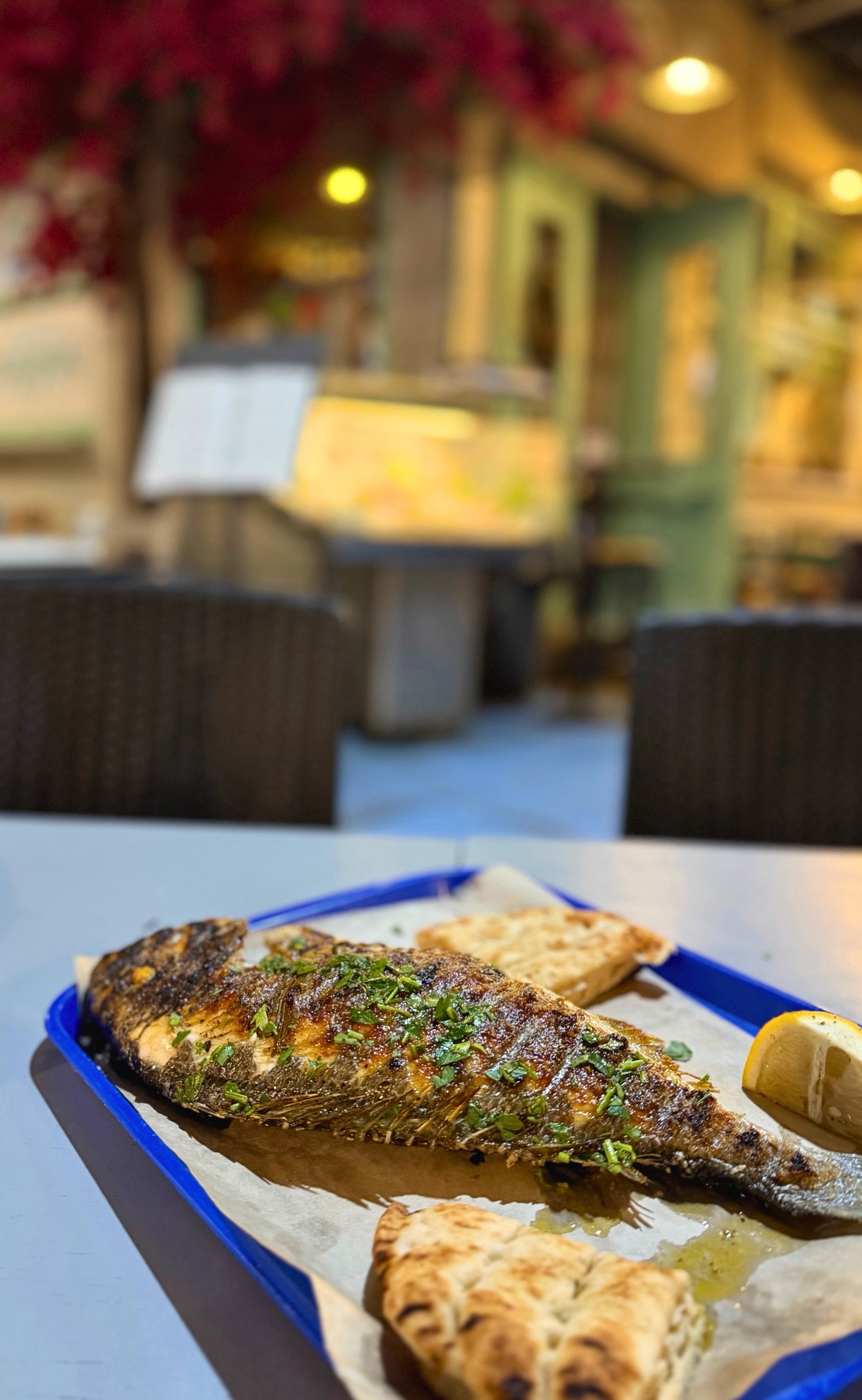 Wild-caught grilled sea bream served at MareLab in Thessaloniki