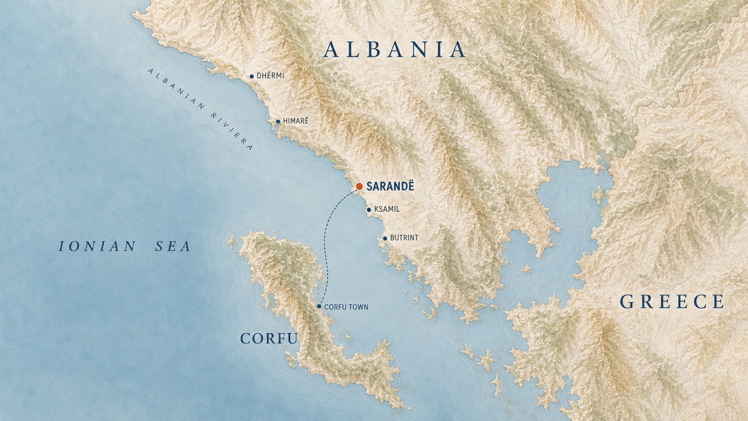 Sarandë on Albania's southern Ionian coast across from Corfu.